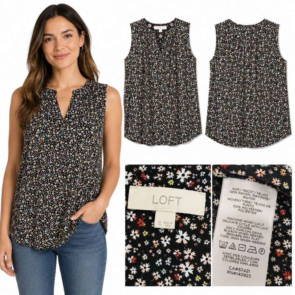LOFT Black Multicolor Floral Sleeveless Blouse Women’s S